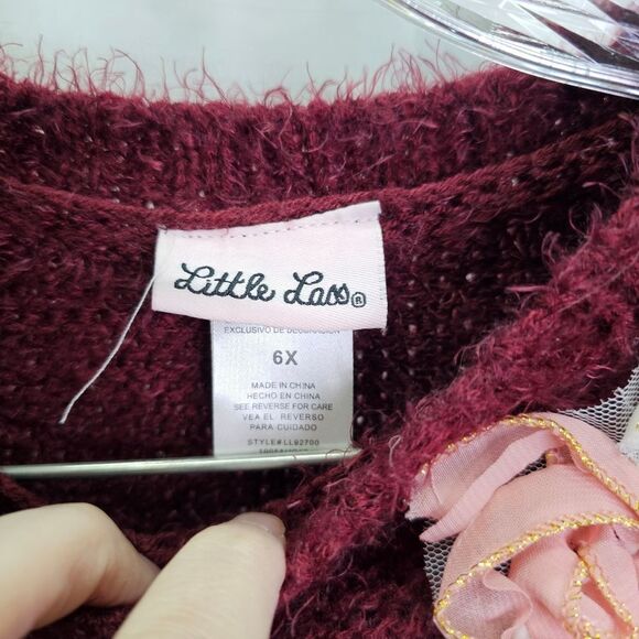 Little Lass Burgundy Knit Lace-Up Applique Sweater Size 6X - Picture 6 of 10